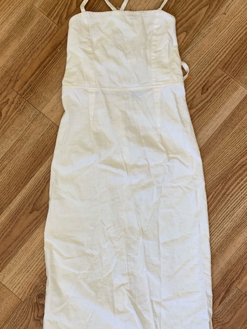 White cream Linen Strappy Midi Dress